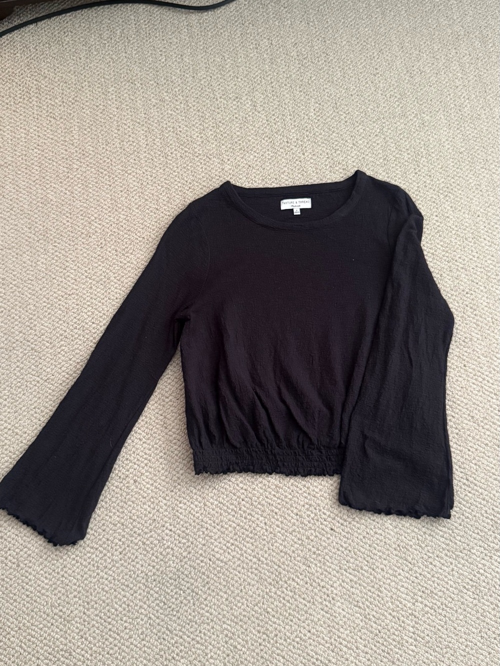 Texture & Thread (Madewell) Black Long-Sleeve Smocked Hem Top